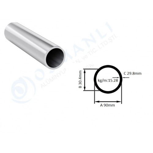 Alüminyum Boru Dış Çap 90mm X Et Kalınlık 29.8mm Alüminyum Boru Dış Çap 90mm X Et Kalınlık 29.8mm